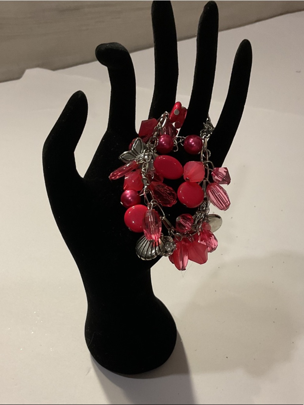 Pink Bead and Charm Multi-Strand Bracelet